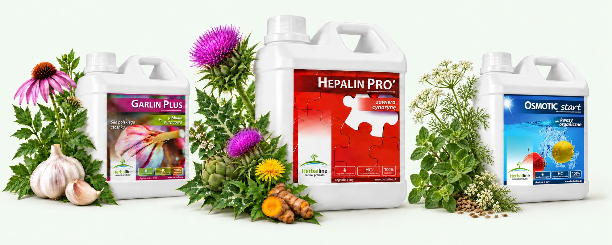 Garlin Plus · Hepalin Pro · Osmotic Start — kompozycja ziół i produktów Herbal Line